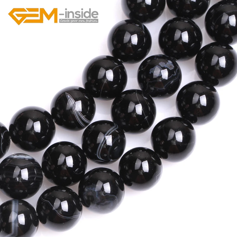 Натуральные круглые черные полосы оникс агат камень бусины россыпью для