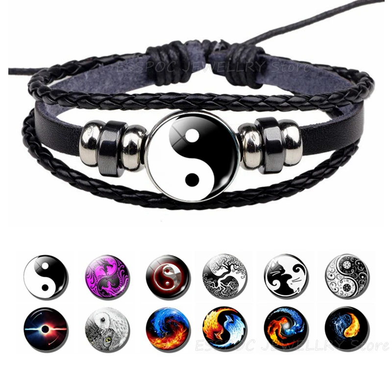 

New Taoist Bagua Bracelet Yin Yang Leather Bracelet Tree Of Life Bracelet Convex Glass Bracelet Tai Chi Art Craft Collection