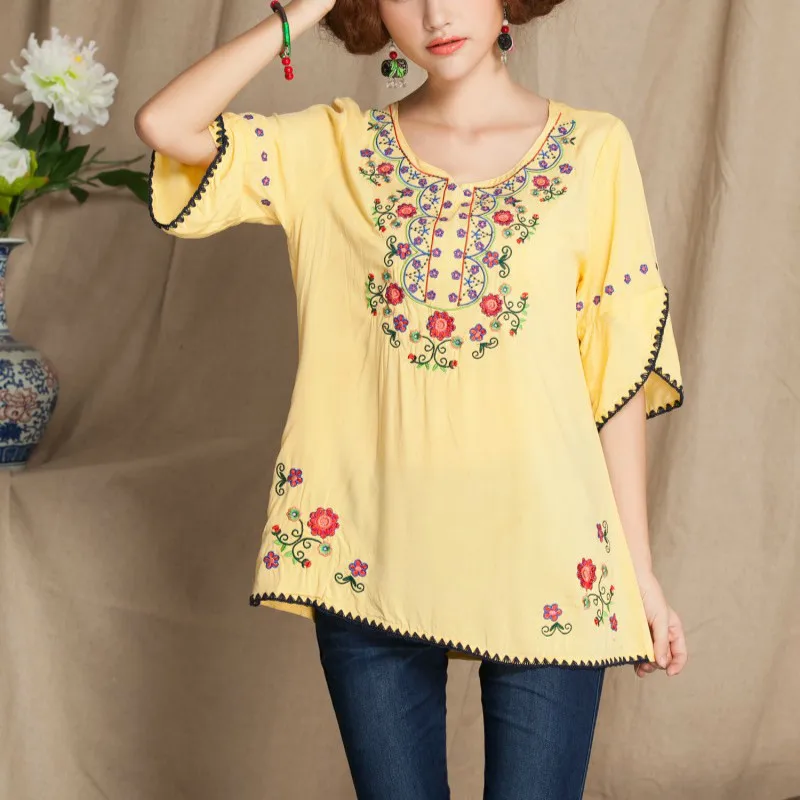 Женская рубашка белая повседневная с вышивкой|Блузки| |