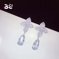 be 8 brilliant crystal aaa cz stone flower design long drop earrings for women bride party show jewelry mujer moda 2018 e687