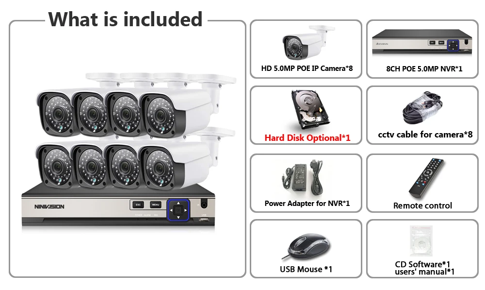 Комплект видеонаблюдения POE, система видеонаблюдения, 8CH POE 5.0MP DVR 2560x1920, комплект видеовыхода, CCTV, легкий дистанционный просмотр на телефоне