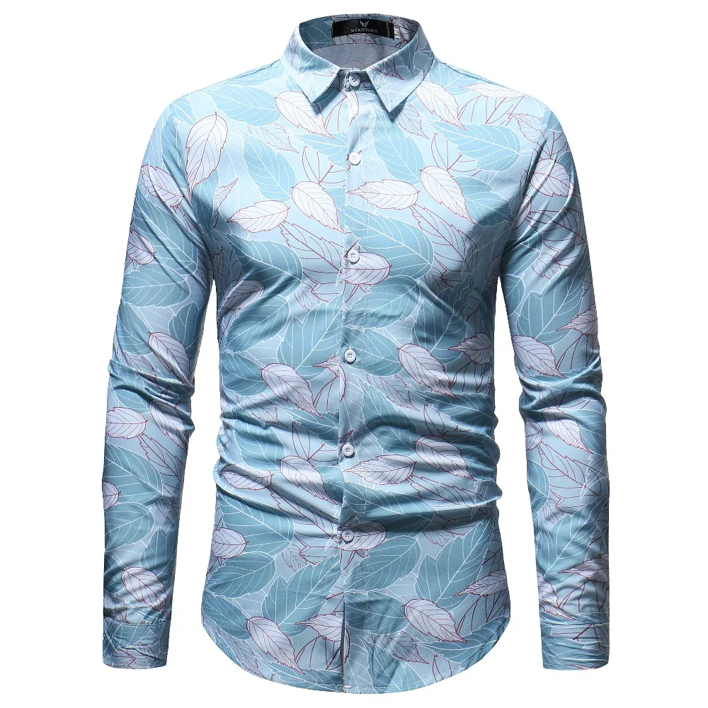 Mens Graffiti Prinded Floral Shirts 2018 New Brand Fashion Long Sleeve Shirt Casual Top Business Men Clothes Plus Size | Мужская одежда