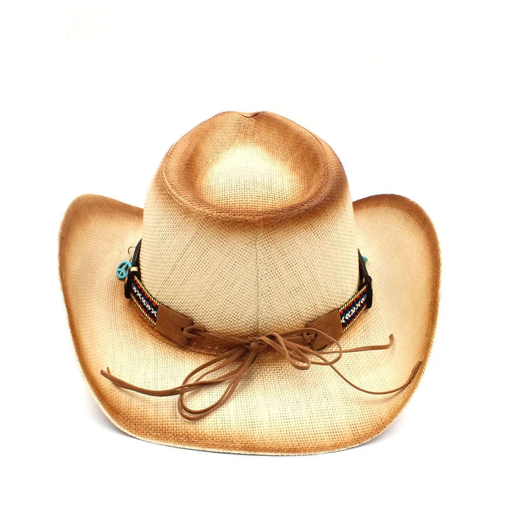 Плетеная соломенная Женская Ковбойская шляпа ручной работы с кисточкой для