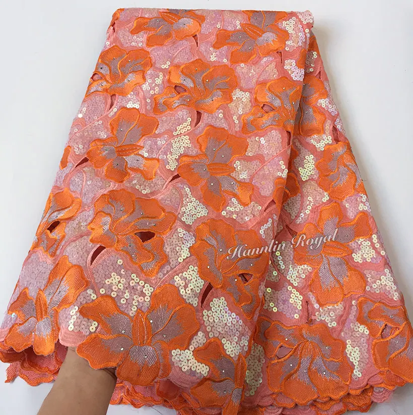 Красивая кофейная большая африканская кружевная ткань из органзы ручной работы