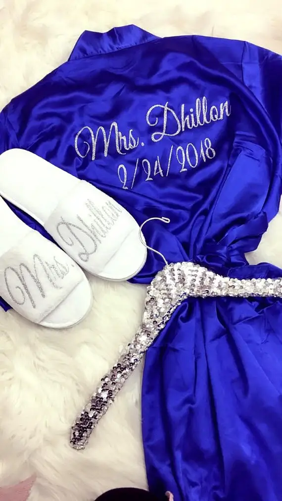 Персонализированные блестящие атласные пижамные халаты для невесты подружки и с