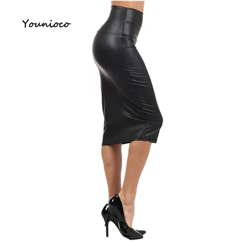 2016 Women Leather Sexy Skirt High Waist Black Red Pencil Casual Middle Long Mermard Office Lady Business Skirts | Женская одежда