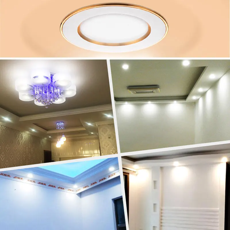 Led Downlight de oro círculo 3w 5w 9w 12w 15w 18w 230V 220V empotrable de techo oro Downlight ronda Panel Led luminoso para interior