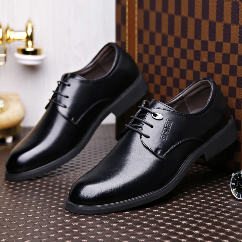 2019 New Men's Quality PU Leather Work Shoes Zapatos De Hombre Size 38-44 Black Soft Man Dress Autumn Men | Обувь