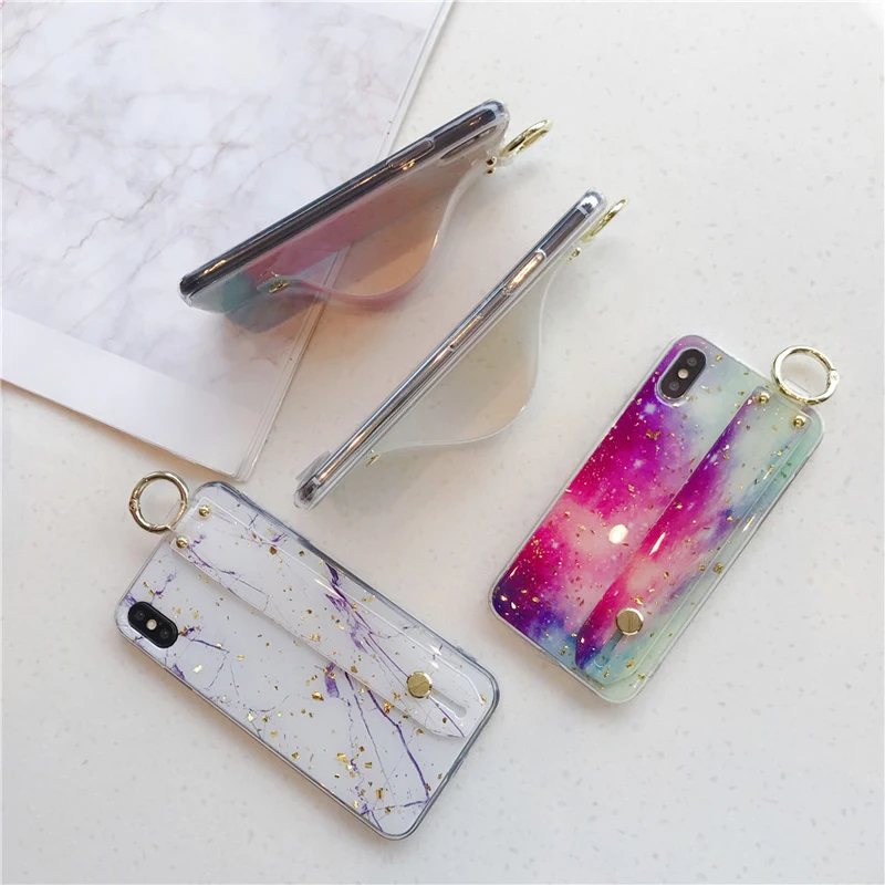 Dream Glitter Gold Marble Case with Wrist Holder for iPhone XS MAX/XR/XS/7 plus/8/6s plus/6 Cases Luxury Silicone Cover |