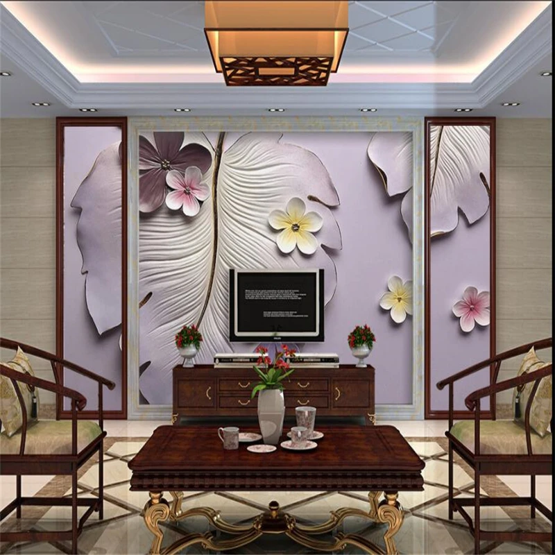 

beibehang Custom Wallpaper 3D Flower Bajiao Tree Relief Wallpaper Sofa TV Living Room Bedroom Background Wall