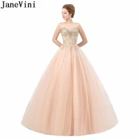 janevini elegant sweetheart crystal pageant prom dress champagne beaded tulle wedding party dress long bridesmaid dresses lace