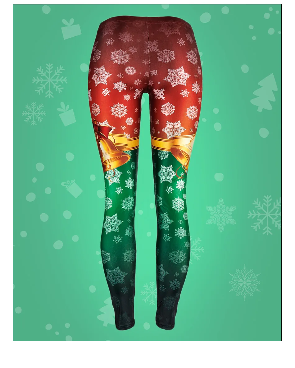 Рождество Снежинка колокол печати фитнес узкие Женские легинсы эластичные повседневные Леггинсы Высокая талия сексуальные леггинсы