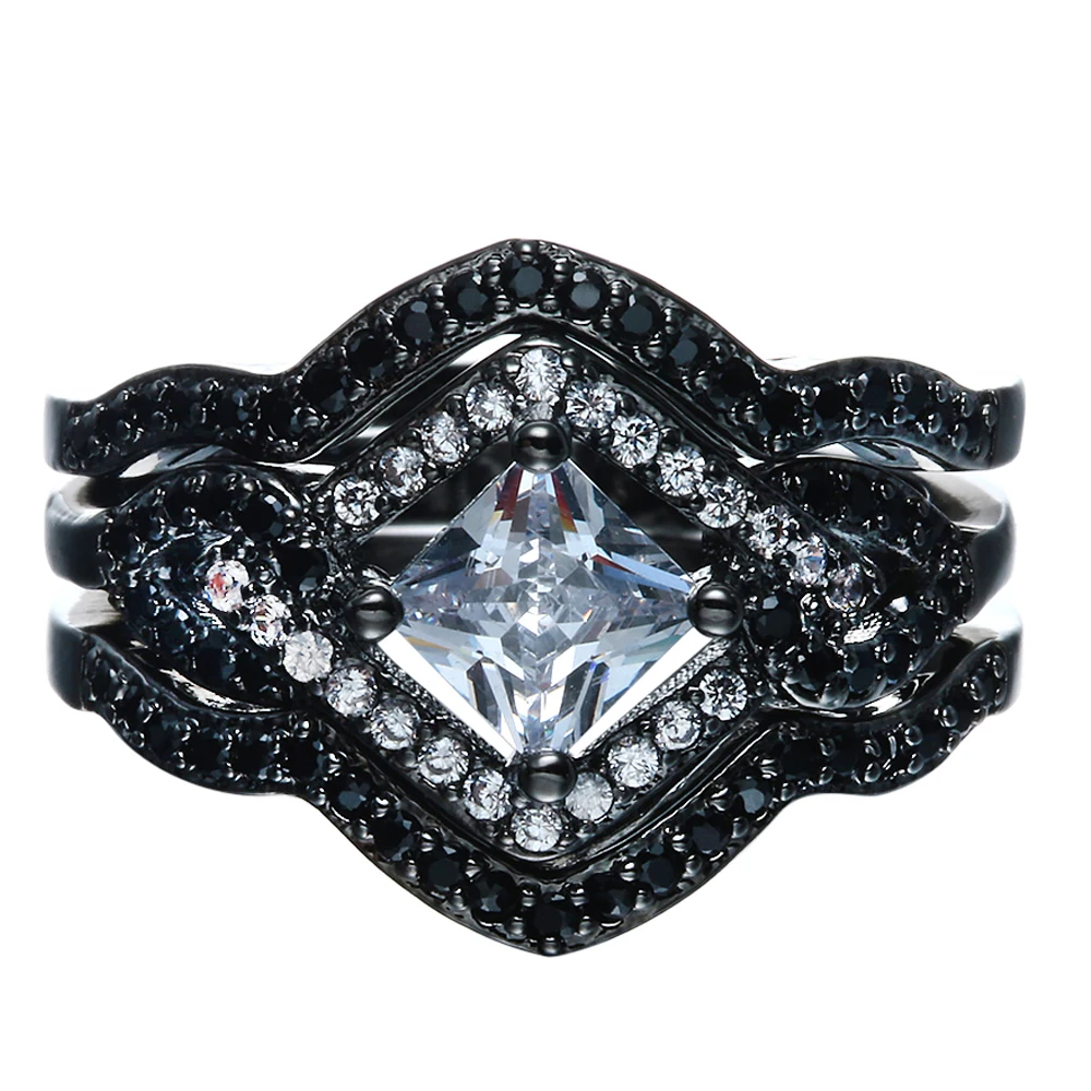 

Hainon модные черные золотистые/серебристые кольца, свадебные наборы, ювелирные изделия из циркона, уникальный дизайн, наборы свадебных обруч...