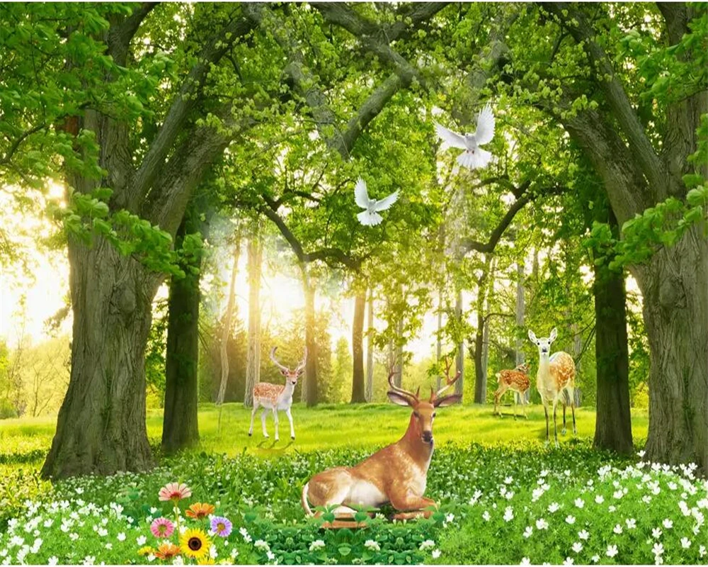 Beibehang custom made home family background decoration 3d wallpaper Nature forest deer Pigeon carta da parati | Обустройство дома