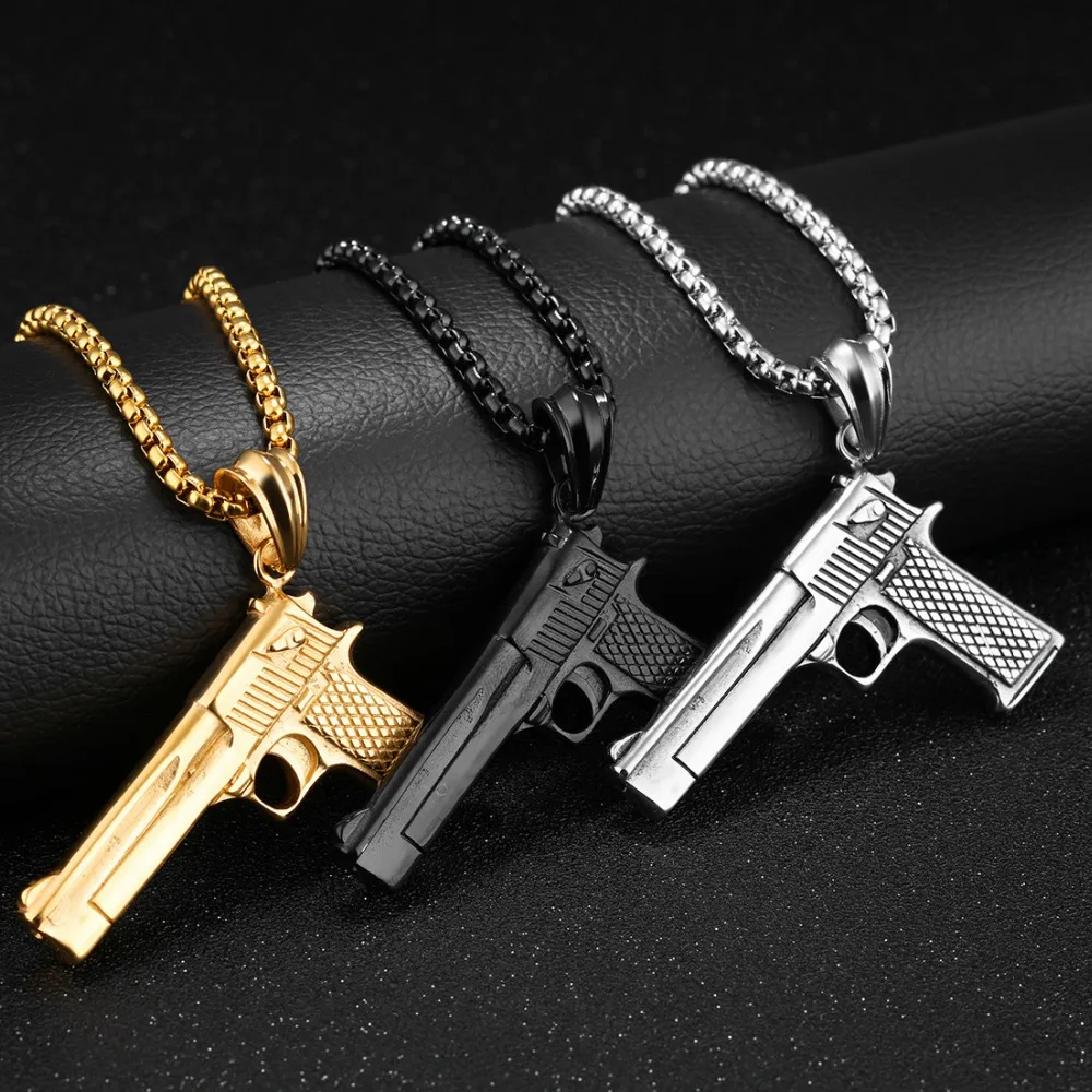 Ожерелье Desert Eagle Gun из нержавеющей стали серебряное золотое черное с