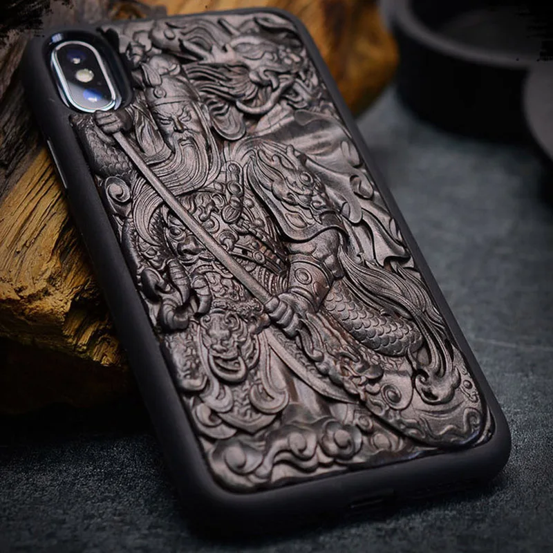 Роскошные изделия из резного черного дерева 3D стерео чехол для iPhone XS TPU полная защитная задняя крышка чехол для телефона чехол s для iPhone X XR XS Max