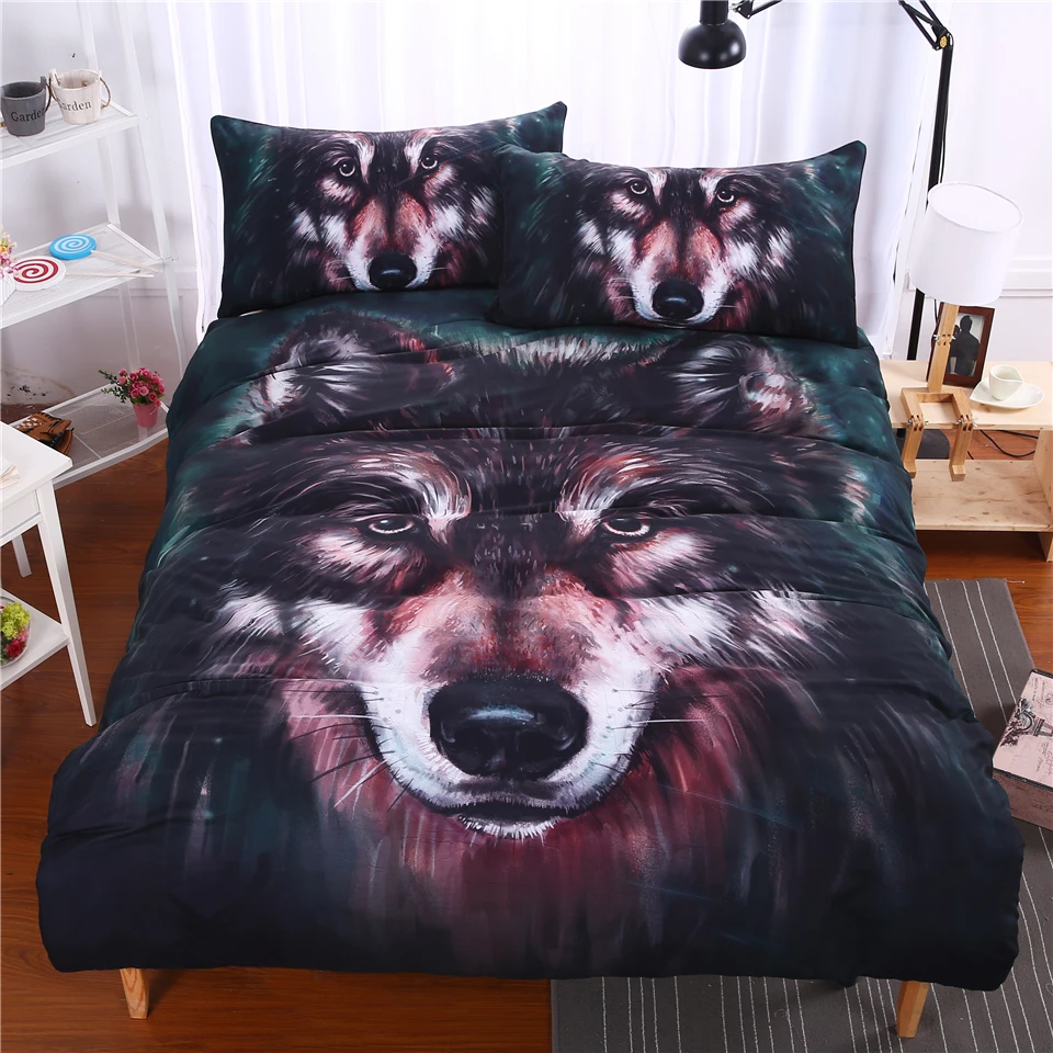 

3D Oil Painting Wolf Duvet Cover Set Single/Twin Double/Full Queen King Size 3Pcs Animal Elephant Owl Bedding Sets Free Shipping