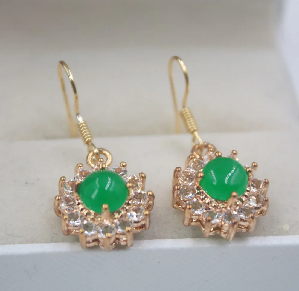 18 K GP сплав и зеленый нефрит висячие серьги женские циркониевые элегантные крюк