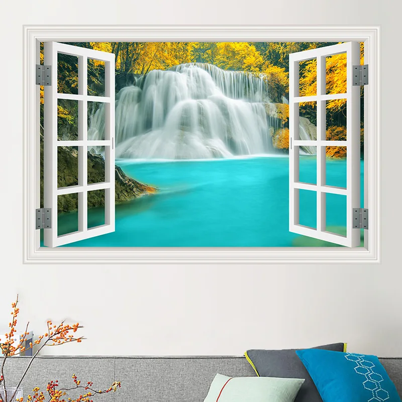 3D окно природа пейзаж водопад вид наклейки на стену для гостиной Спальня украшение дома ПВХ Декор настенное украшение Искусство Плакат