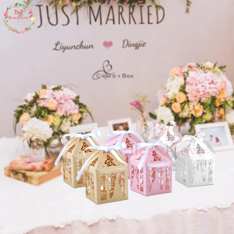 

50pcs/lot Laser Cut Candy Box Love Bride Groom Heart Candy Chocolate Box Wedding Favor Candy Box Wedding Party Decoration Gift