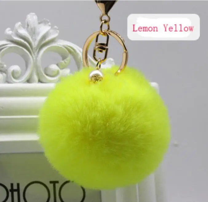 LEMON YELLOW Большая шаровая Сумочка с брелоком из искусственного жемчуга и кроличьего меха, плюшевое кольцо с помпоном из искусственного меха, узорная цепь, подвеска с помпонами - Цвет: LEMON YELLOW