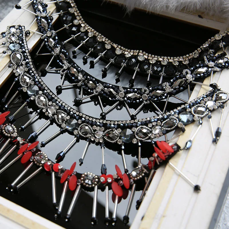 

1pc handmade beaded collar patches for clothing Sequins Trimmings for wedding dresses DIY sewing accessories trim for tailor