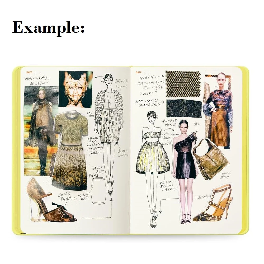 A5 Womens Sketchbook Lemon Notebook with 130 Pages Fashion Figure Templates and Fashion Dictionary Candy Color
