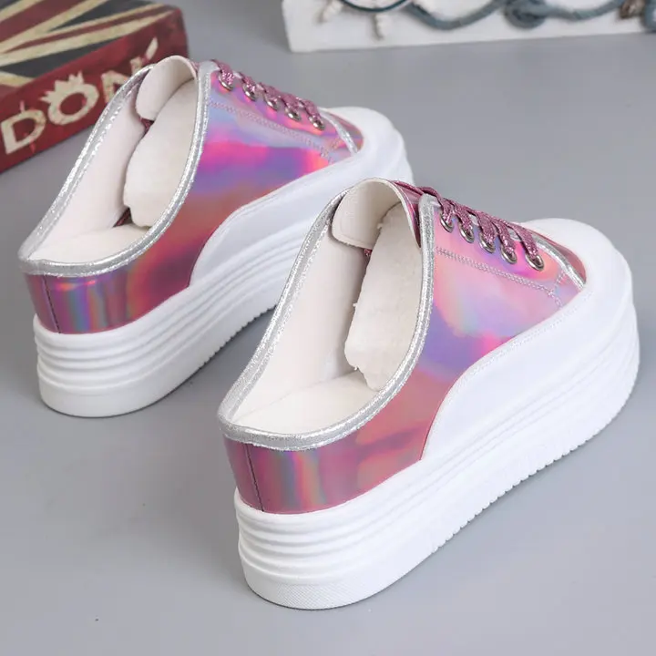 Женские кроссовки; повседневная обувь на платформе; zapatillas mujer; женская обувь на плоской подошве; женская обувь на танкетке с лазерным украшением; обувь на высоком каблуке 8 см; A11-14