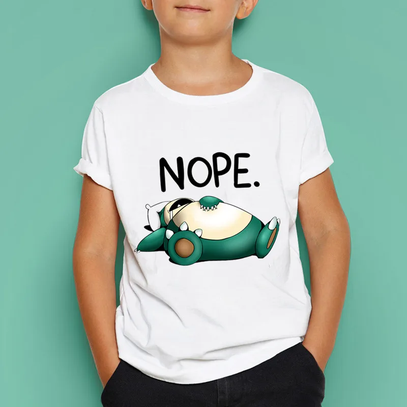 Футболка с принтом Pokemon Funny Snorlax Nope Детские повседневные топы короткими рукавами