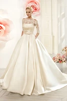 romantic fashion vestido de noiva high neck lace sleeve gown wedding dress see through bridal reception dress
