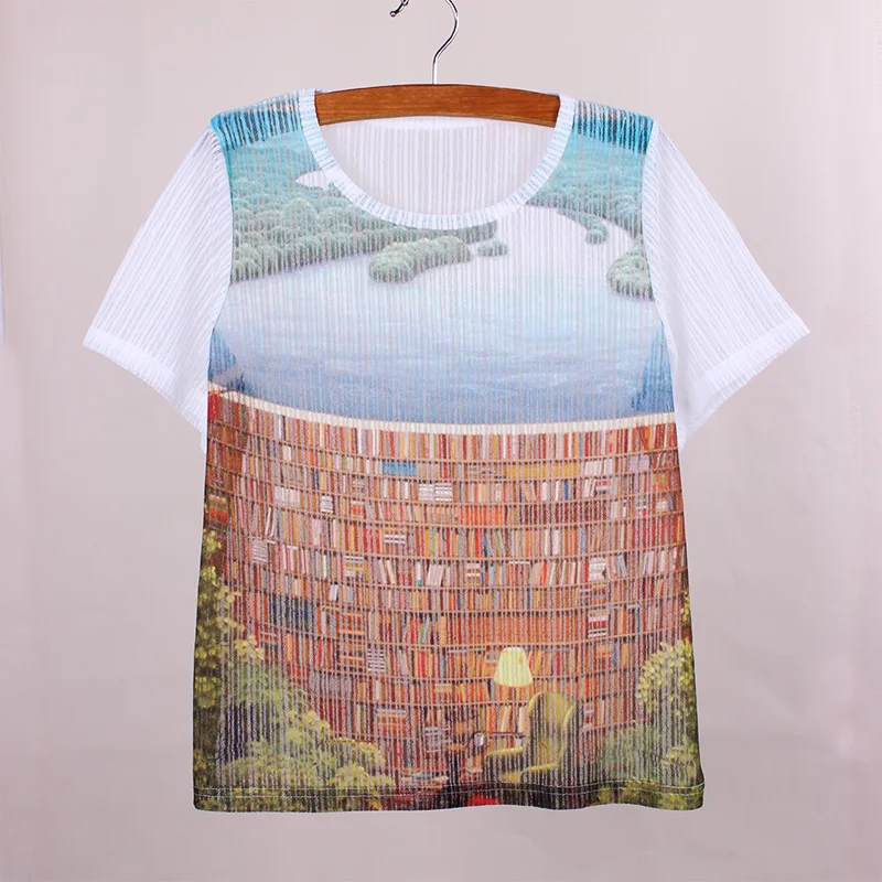 Новинка 2016 модная женская летняя одежда с принтом книжной полки дизайнерские