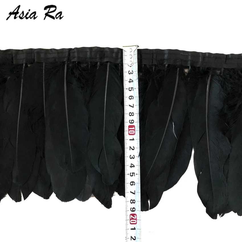 10 метров отделка из гусиных утиных перьев черного цвета ПРИШИТАЯ на атласную