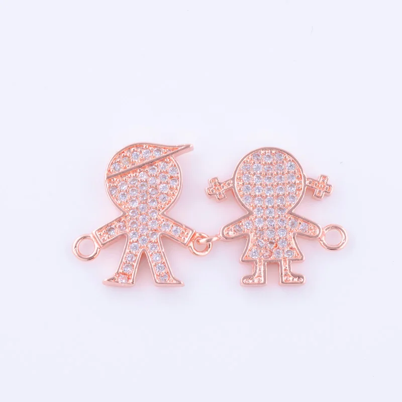 Rose Gold Розовое золото/Посеребренная медь Циркон мальчик и девочка разъемы для изготовления ювелирных изделий Аксессуары DIY браслет ожерелье - Цвет: Rose Gold