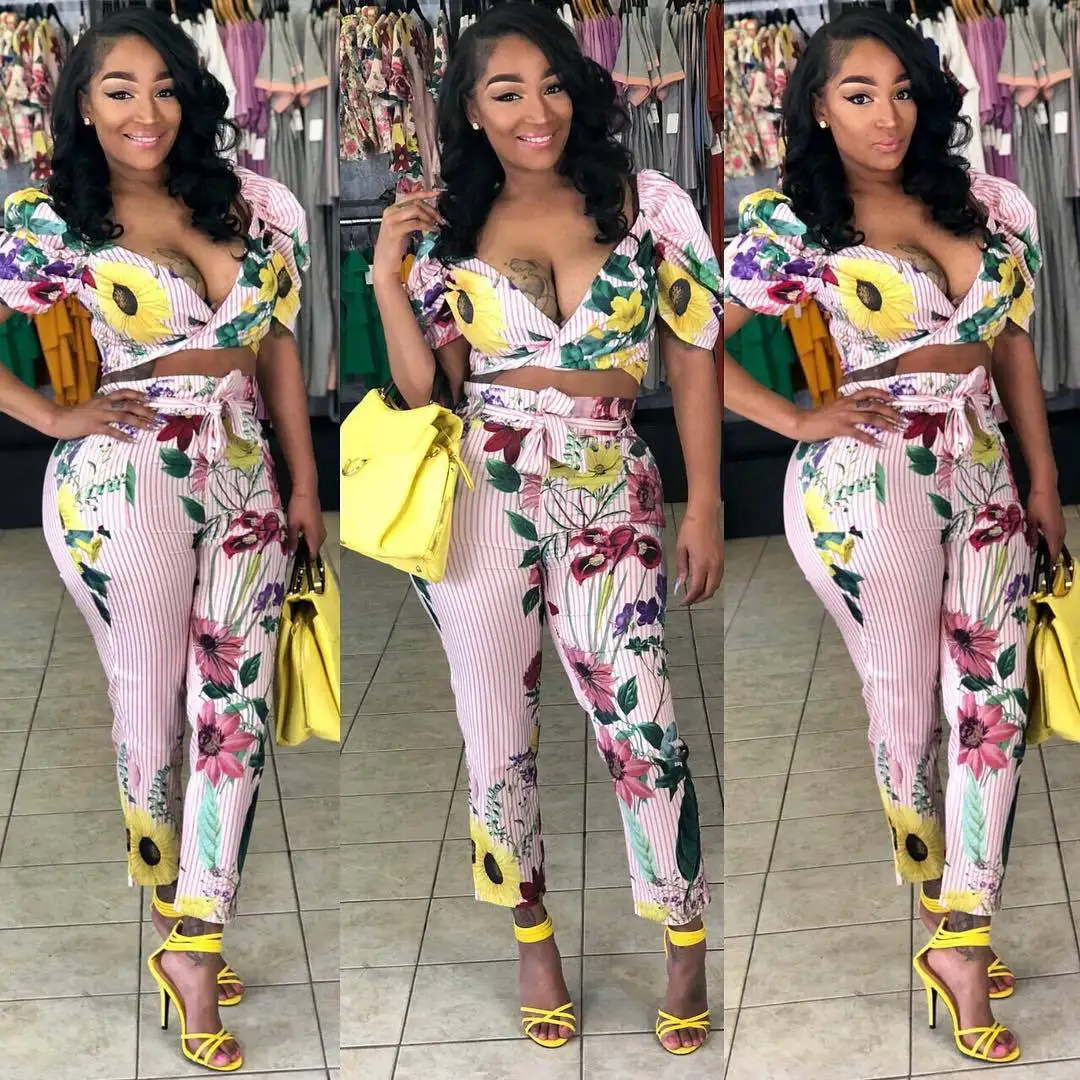 Элегантный женский летний комплект из 2 предметов сексуальный укороченный топ с