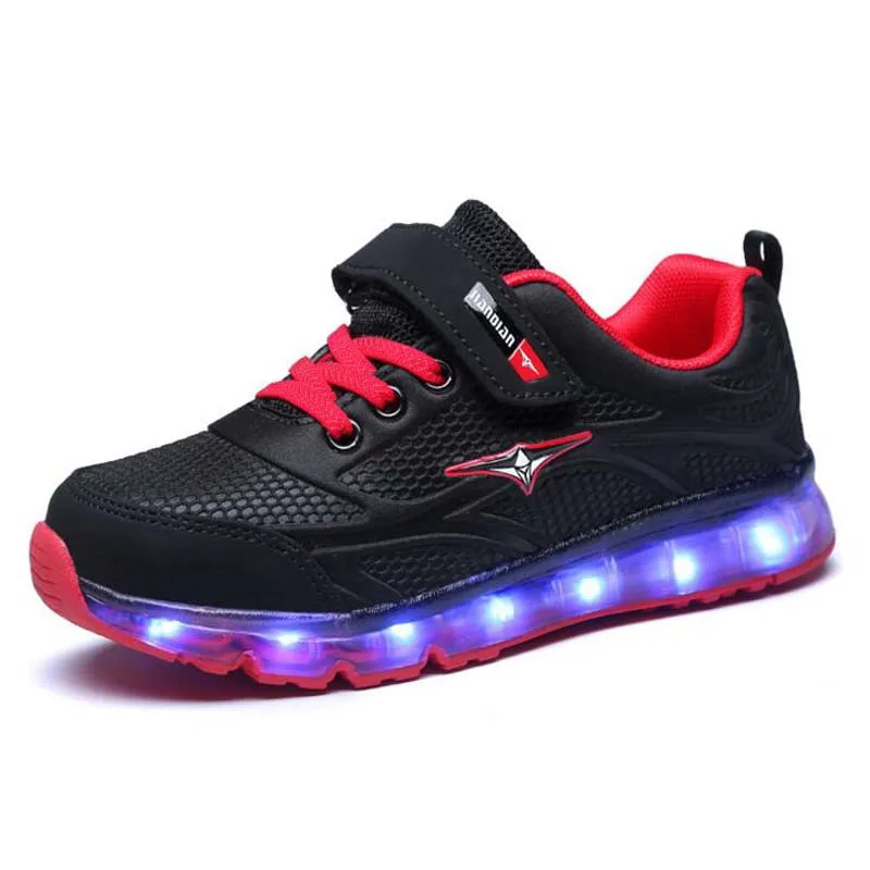 Children's LED shoes boys USB charging Genuine leather girls sneaker casual kids glowing women Euro size 25-37 | Детская одежда и