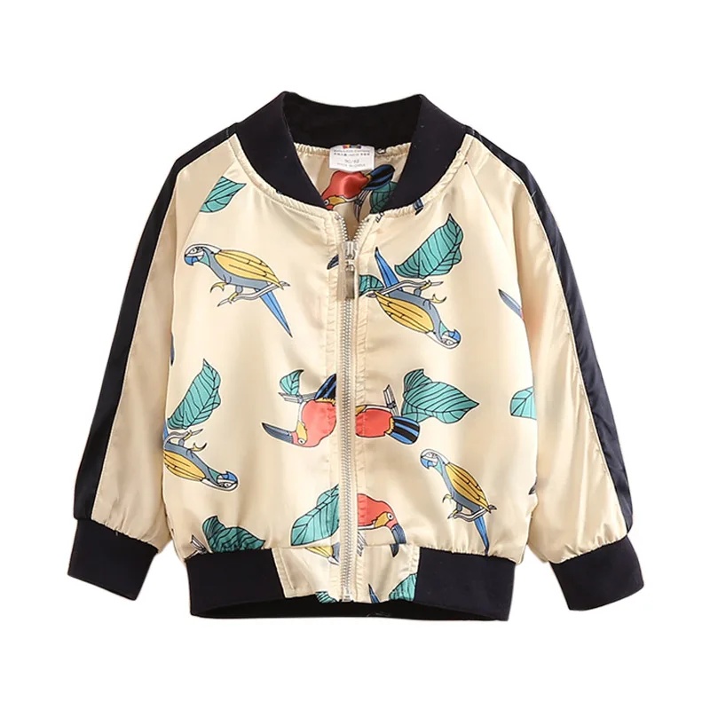 2018 Cartoon Birds Pattern Baseball Jackets For Girls Clothes New Fashion Long Sleeve Kids Outerwear &amp Coats Children's Clothing |