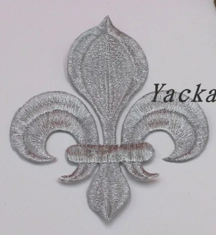 Silver YACKALASI, 20 шт./лот, Золотая Цветочная аппликация, лотос, железная вышивка, патчи, Флер де Лис, 10-8,5 см - Цвет: Silver