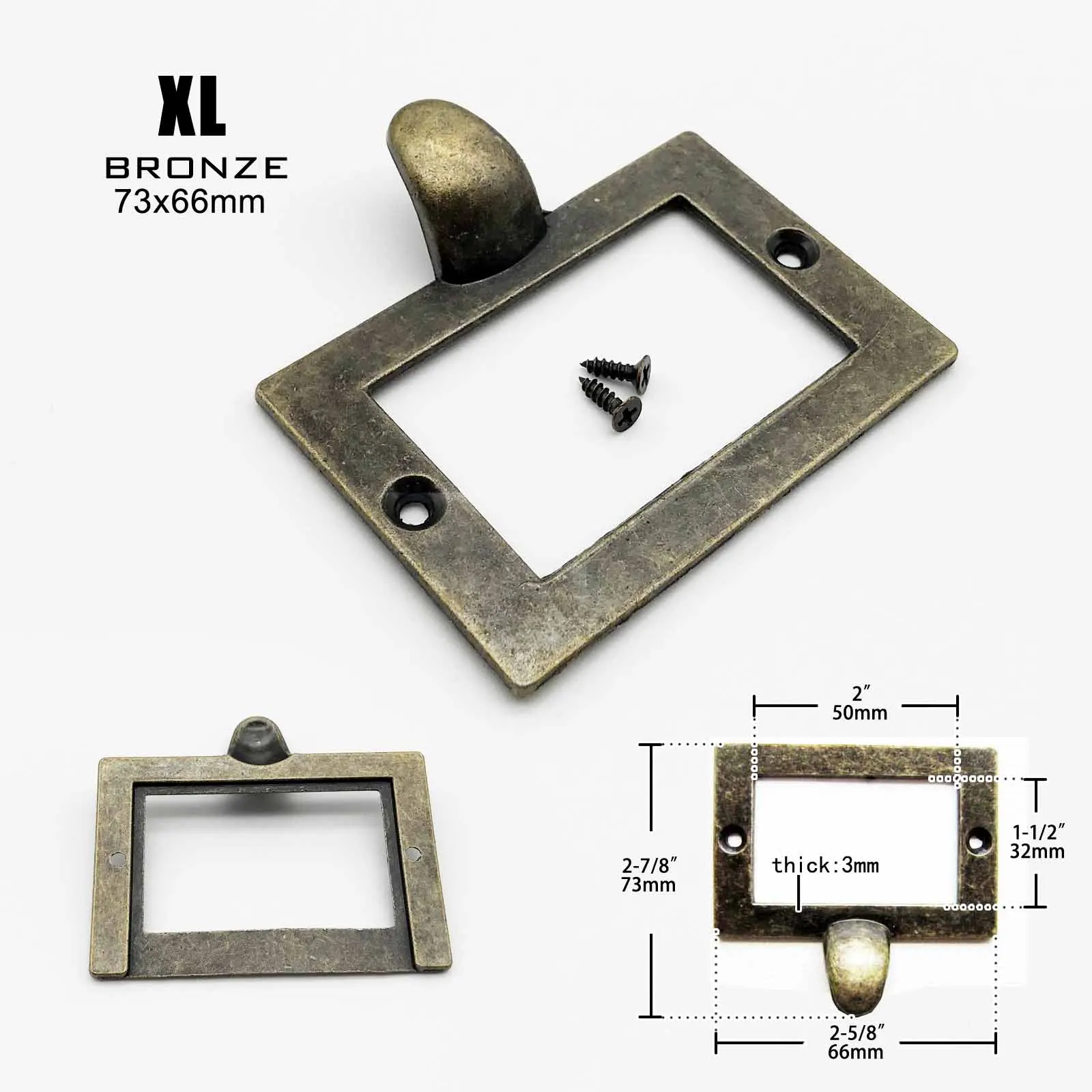 XL bronze 73x66mm 2 шт. небольшой сверхмощный античная латунь черный декоративный мебельный шкаф ярлык ящика Потяните тег Рамка ручка файл имя держатель для карт - Цвет: XL bronze 73x66mm