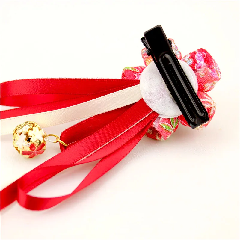 Заколки для волос Kanzashi цветы красный кролик девочек кимоно Maru-tsumami юката головной