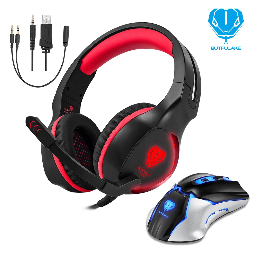 Butfulake игровая гарнитура SL-100 PC Игры светодиодный свет стерео наушники для Xbox One PS4 +
