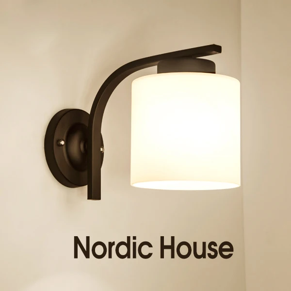 

Nordic Style Simple Retro Warm LED E27 Black Iron Glass 1 Shade Wall Sconce Wall Lamp for Bedroom Bedside Aisle Lamp