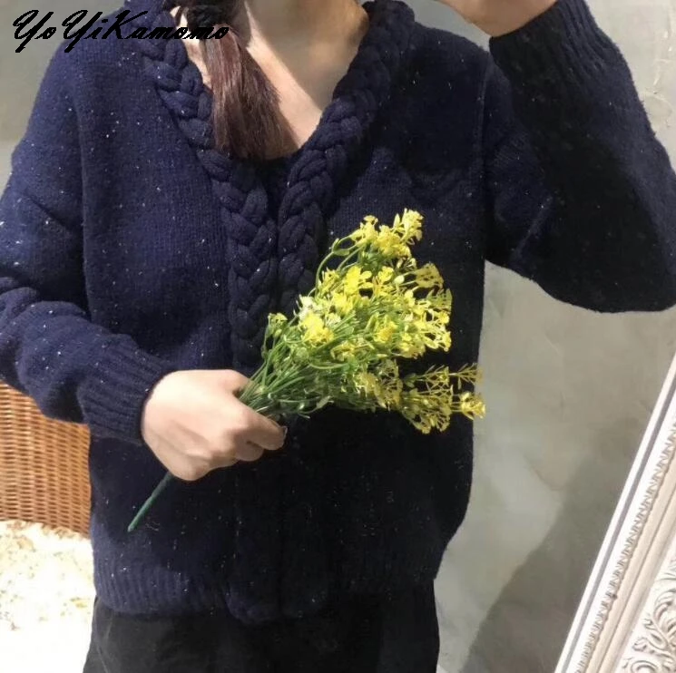 YoYiKamomo 2018 Women Sweater Spring Vintage Japanese Mori Girl Knit Twist V-neck Long-sleeved Pullovers Cute Tops | Женская одежда
