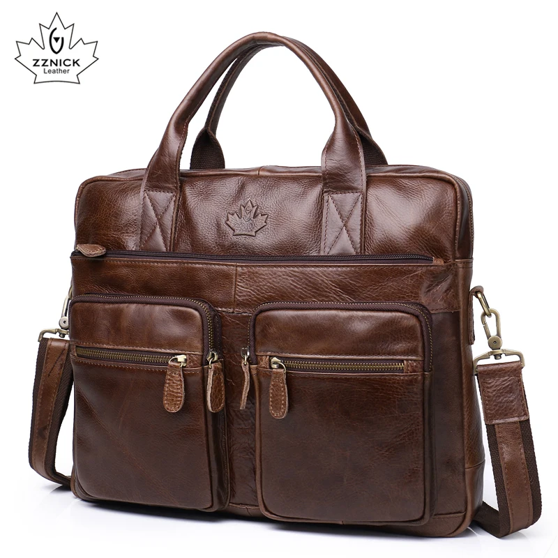 Men's Briefcase Tote Genuine leather men messenger bags travel laptop bag business Leather shoulder laptop bag men bag ZZNICK