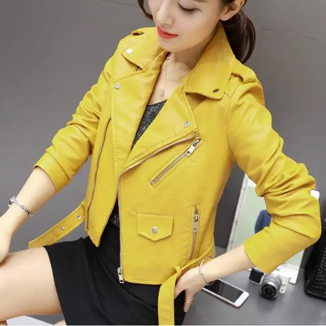 Женская куртка короткая PU кожаные пальто с длинным рукавом ПР Повседневное