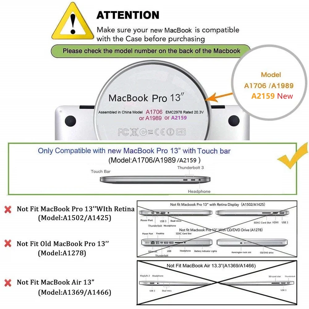 Новый пластиковый корпус жесткий чехол только для Apple MacBook Pro 13 дюймов Touch Bar