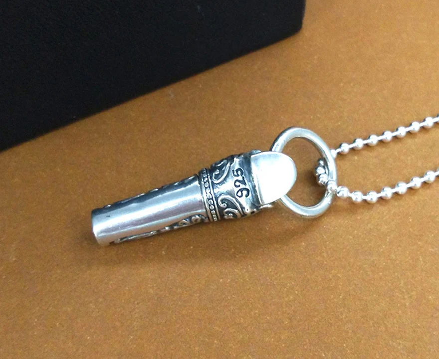 Real 925 sterling silver skull whistle pendant necklace men fashion jewelry statement punk vintage trendy women new2018 | Украшения и