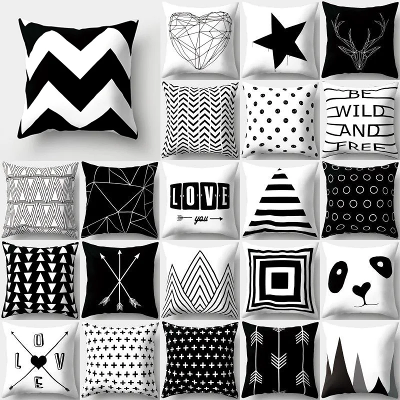 18'' Elife Artifical White and Black cushion cover Geometric throw Deer Wave pillow case sofa car Bedroom Home Decor 45*45CM | Дом и