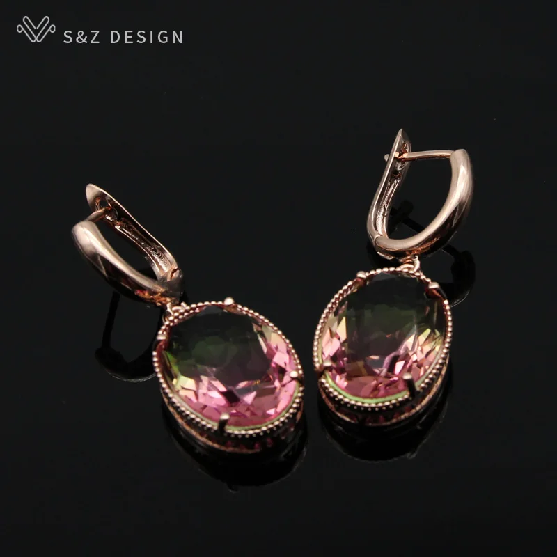 Новые овальные серьги подвески S & Z в форме яйца с цветным градиентом из циркония