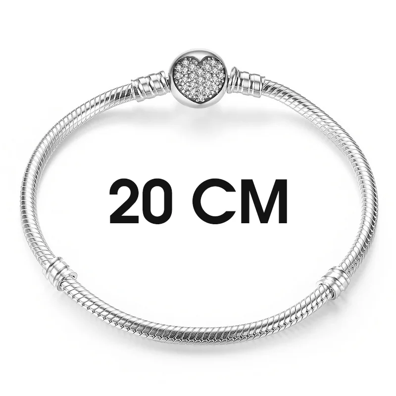 20CM Length BISAER, Настоящее серебро 925 пробы, Женский Змеиный браслет с цепочкой и бусинами& браслет для шармов, роскошные ювелирные изделия Pulseira WEUS902 - Окраска металла: 20CM Length