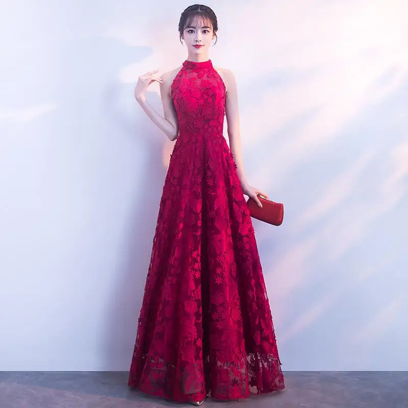 Новинка китайский женский полный Длина Холтер Cheongsam элегантное кружево на свадьбу для подружки невесты платье оверсайз XXXL улучшенное Qipao - Цвет: Style 15